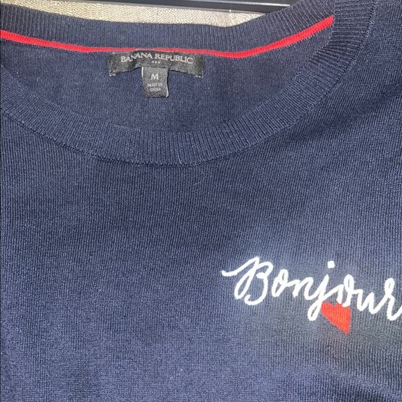 BANANA REPUBLIC preppy "Bonjour" cotton blend sweater M - Picture 2 of 5